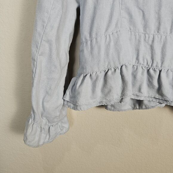 FEI Anthropologie Linen Jacket Blazer Size 8 Ruffle Lightweight Designer Coastal - Picture 10 of 15